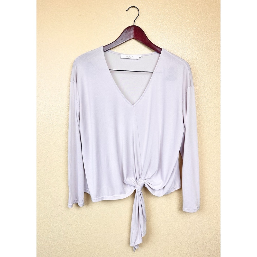 ASTR The Label Blouse Blush Pink Top Tie Front Long Sleeve Medium Modal Blend